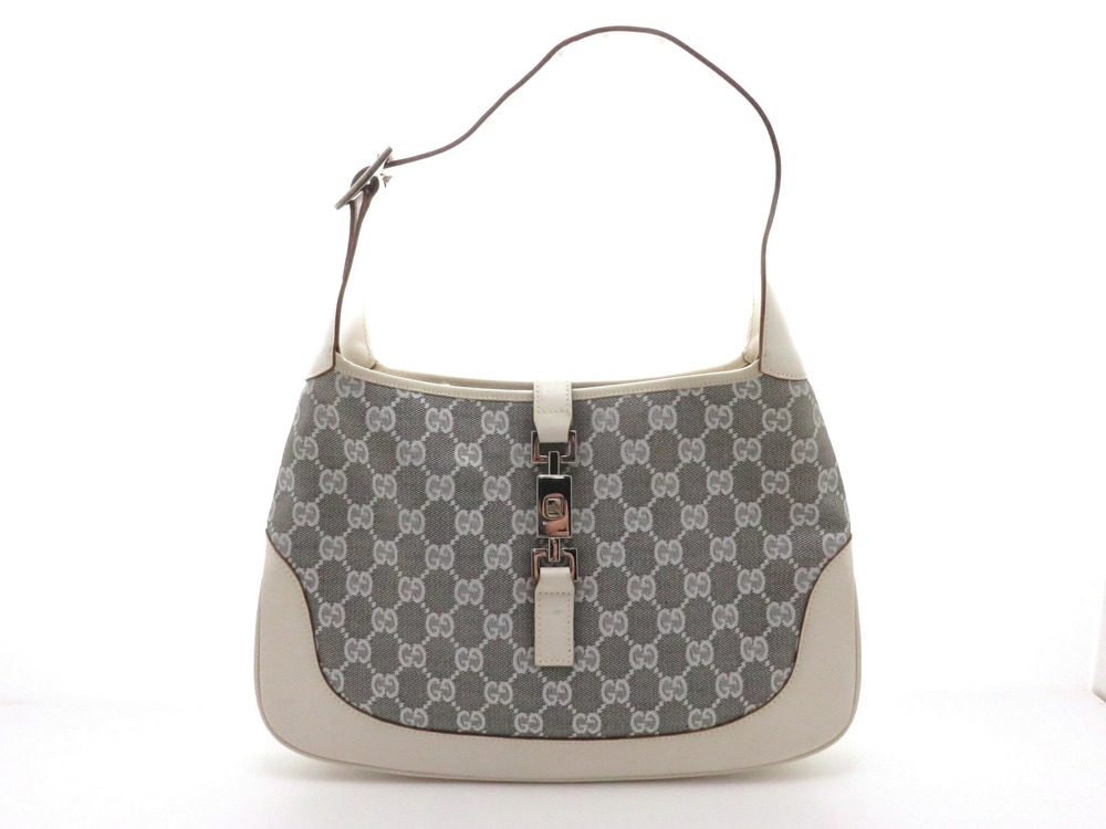 Gucci Jackie Hobo Bag Gray White Canvas Leather